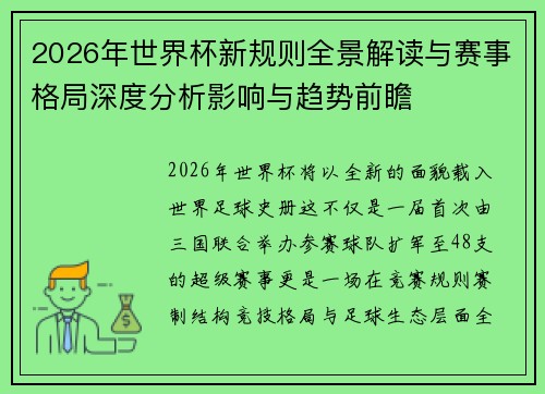 2026年世界杯新规则全景解读与赛事格局深度分析影响与趋势前瞻